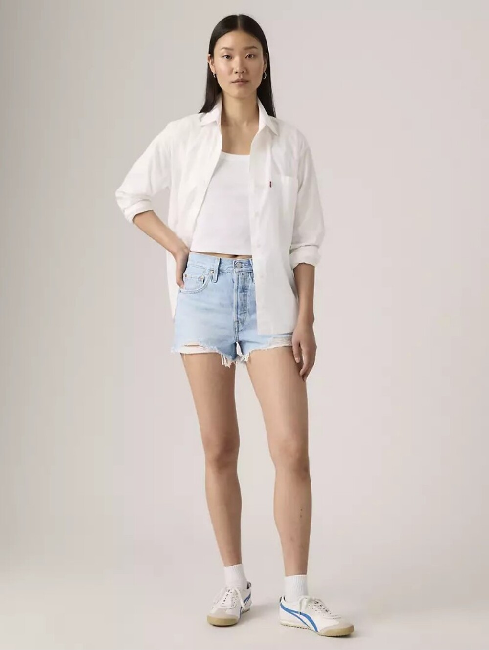 Levi's 501 Light Blue Highwaisted Distressed Denim Cutoff Shorts